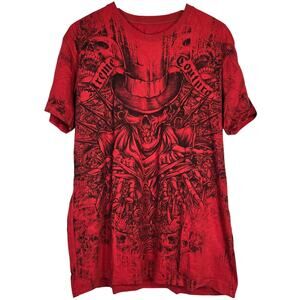 Xtreme Couture Y2K‎ Grunge Skulls Red & Black T-Shirt Men's L